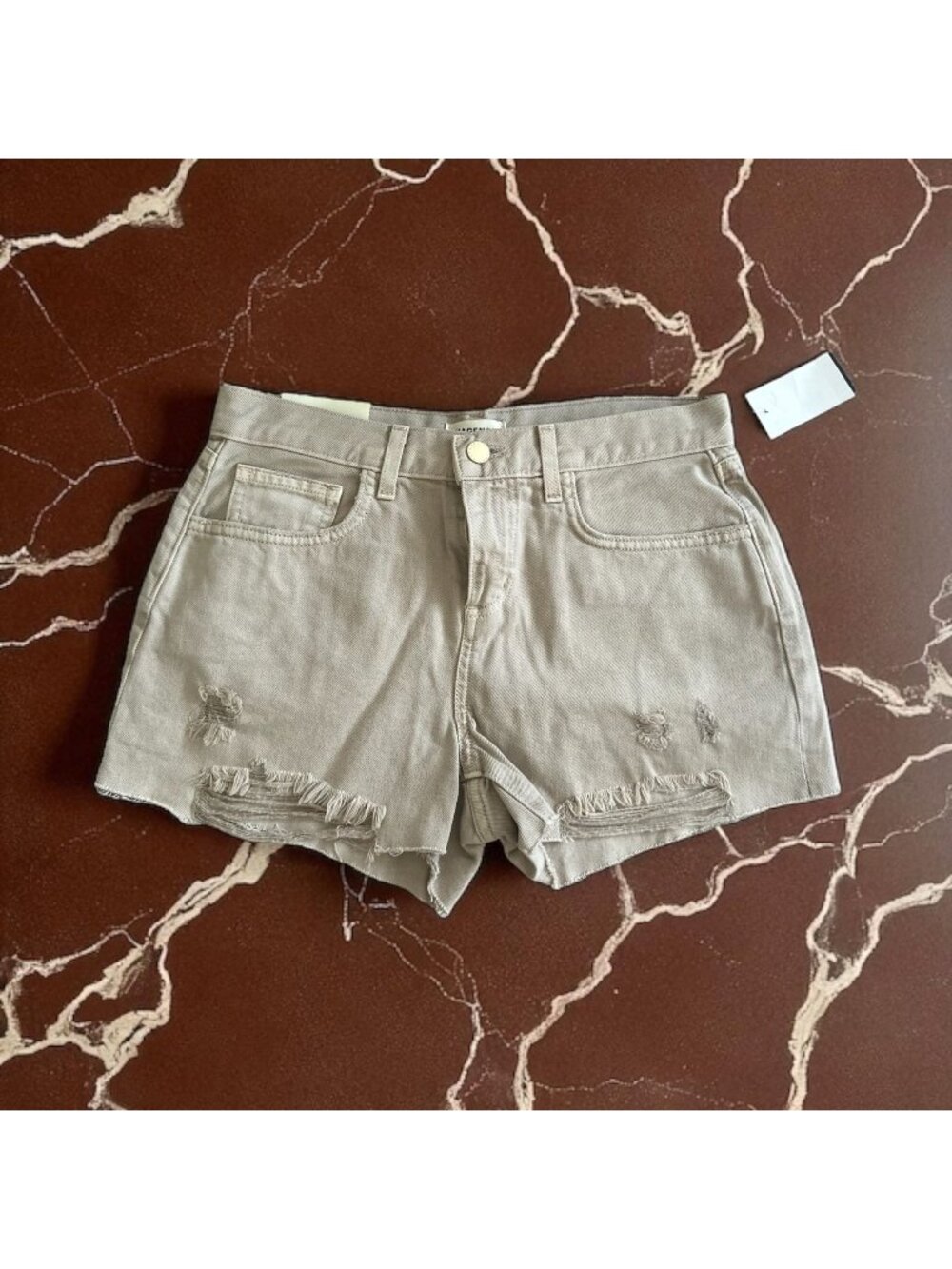 L'AGENCE Audrey Beige Mid Rise Denim Shorts Size 26 NEW NWT